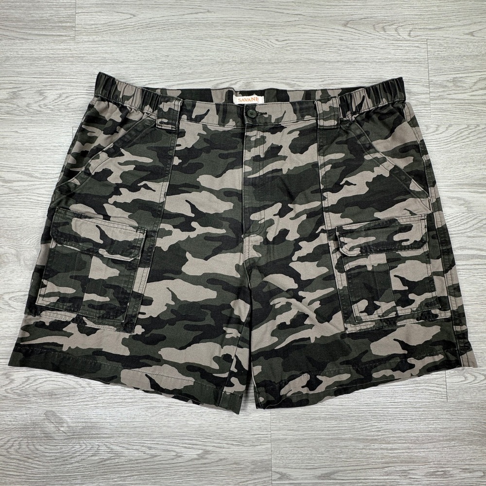 Savane Mens Cargo Shorts Camo Ivy Green 40 Elastic Waist Cotton Casual